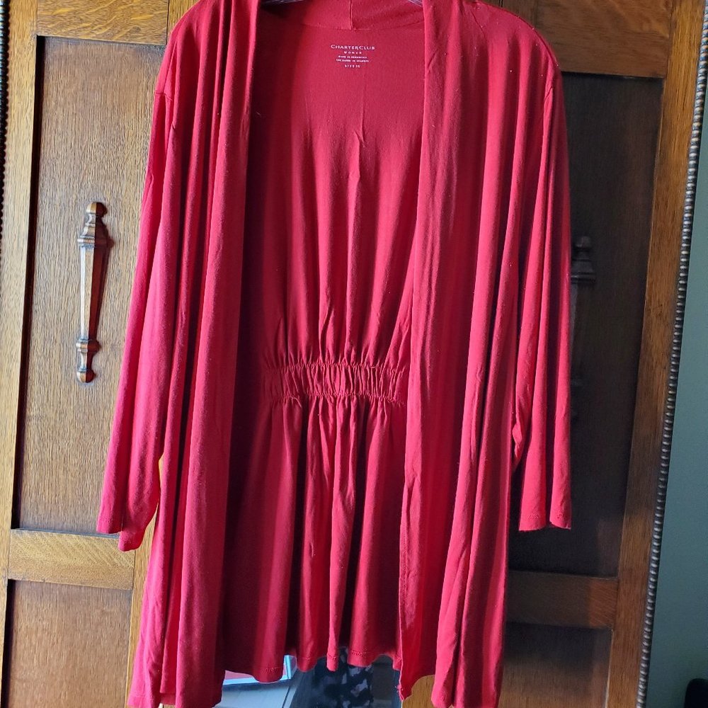 Charter Club Red Rayon/Spandex Cardigan 1X